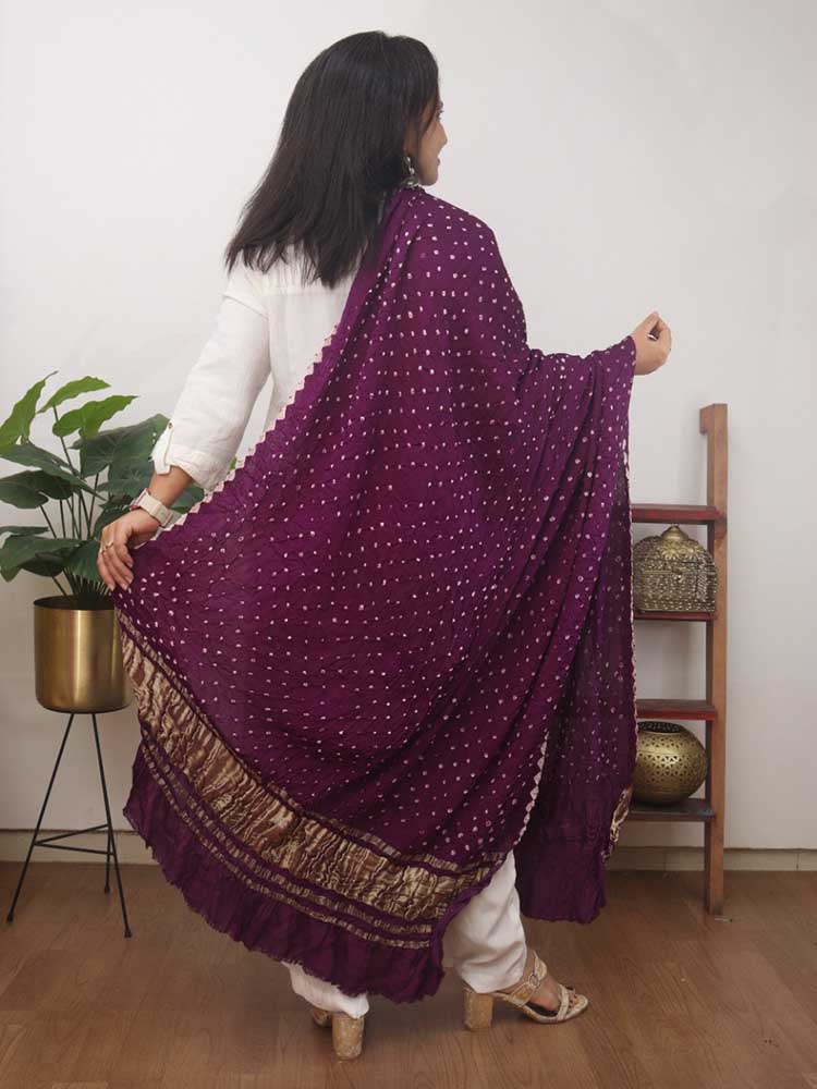 Purple Bandhani Modal Silk Dupatta - Luxurion World