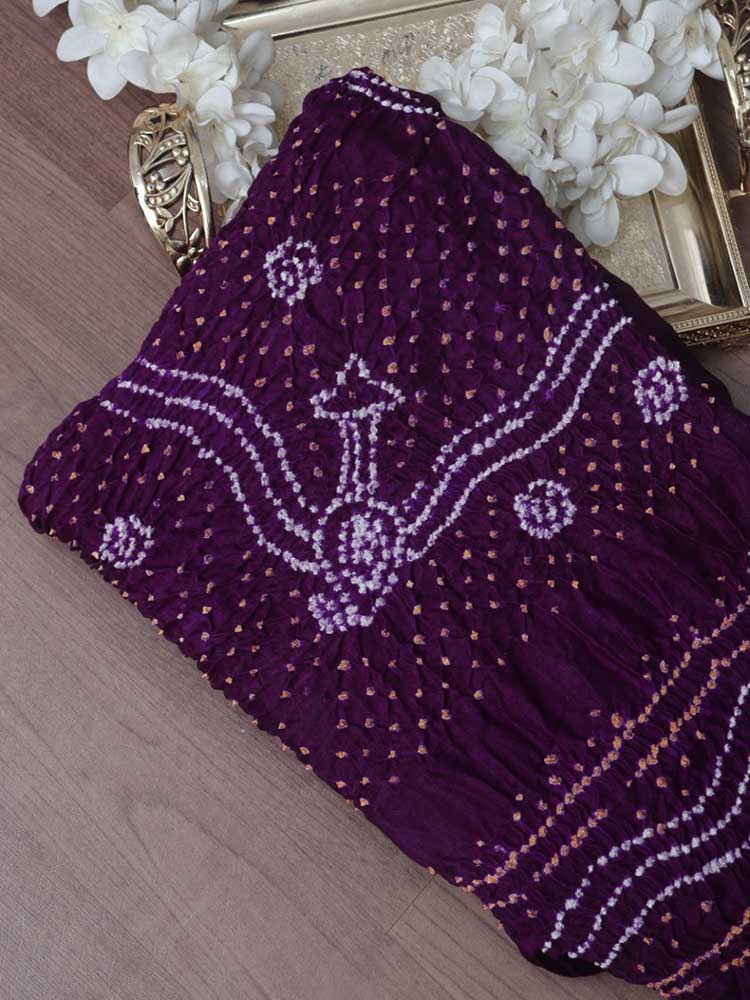 Purple Bandhani Gajji Silk Dupatta - Luxurion World