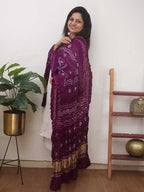 Purple Bandhani Gajji Silk Dupatta - Luxurion World