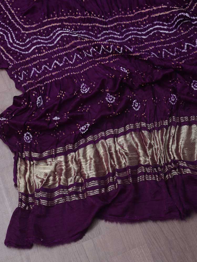 Purple Bandhani Gajji Silk Dupatta - Luxurion World