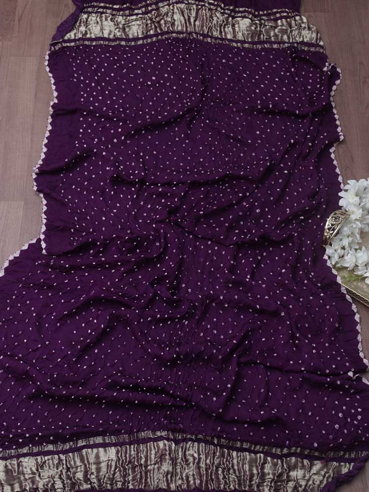 Purple Bandhani Modal Silk Dupatta - Luxurion World