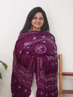 Purple Bandhani Gajji Silk Dupatta - Luxurion World