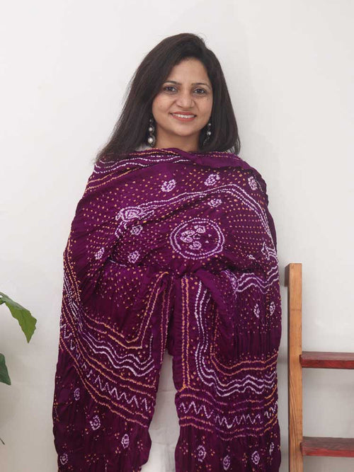 Purple Bandhani Gajji Silk Dupatta - Luxurion World