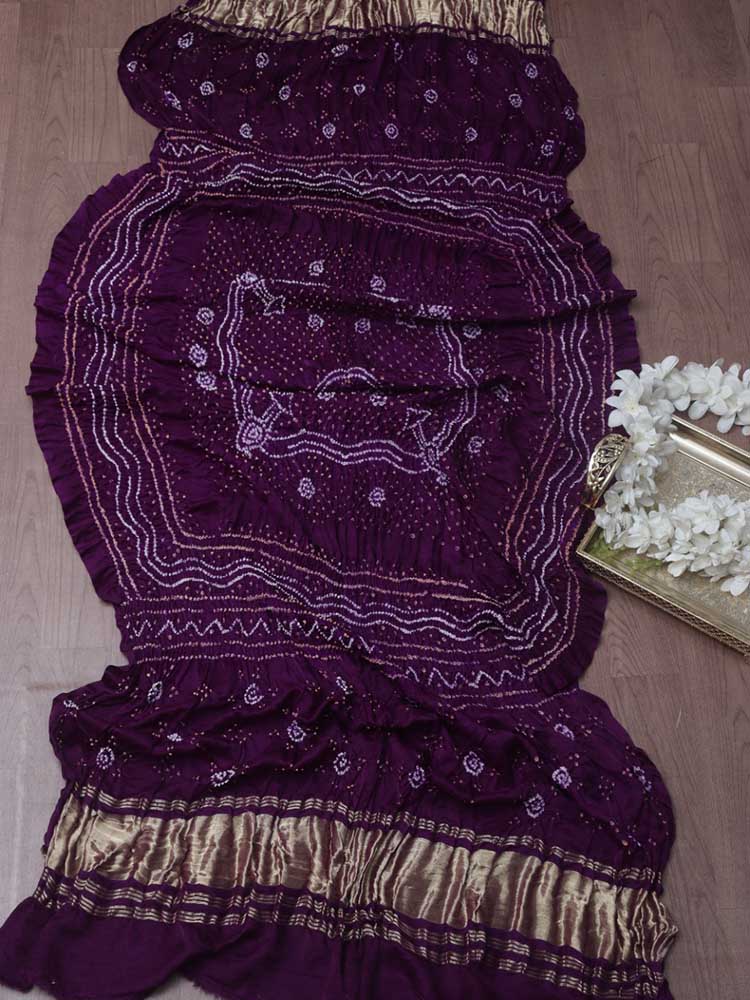 Purple Bandhani Gajji Silk Dupatta - Luxurion World