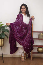 Purple Bandhani Gajji Silk Dupatta - Luxurion World