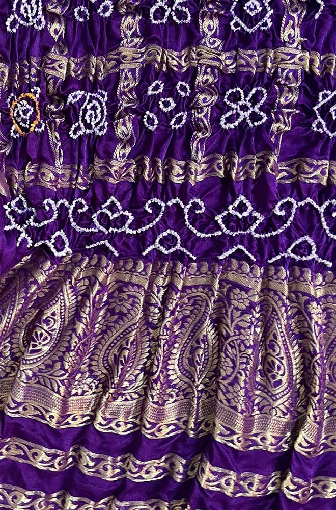Purple Bandhani Pure Gajji Silk Checks Design Dupatta - Luxurion World
