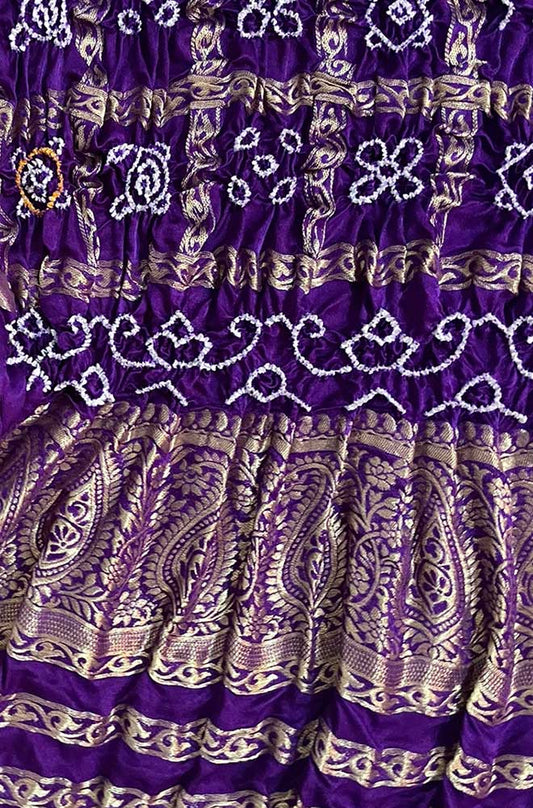 Purple Bandhani Pure Gajji Silk Checks Design Dupatta - Luxurion World