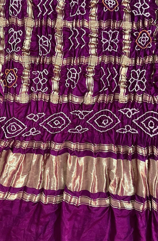 Purple Bandhani Pure Gajji Silk Checks Design Dupatta - Luxurion World