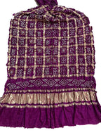 Purple Bandhani Pure Gajji Silk Checks Design Dupatta - Luxurion World