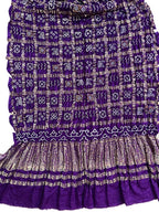 Purple Bandhani Pure Gajji Silk Checks Design Dupatta - Luxurion World