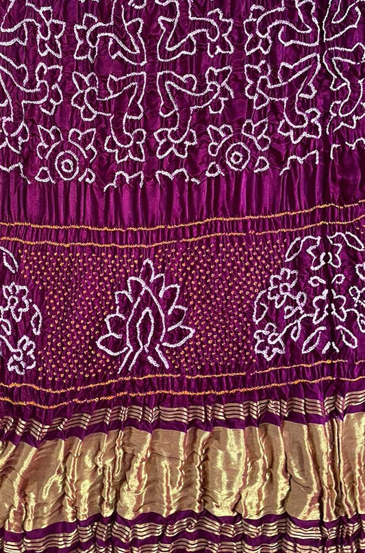 Purple Bandhani Pure Gajji Silk Rai Bhandhej Dupatta - Luxurion World