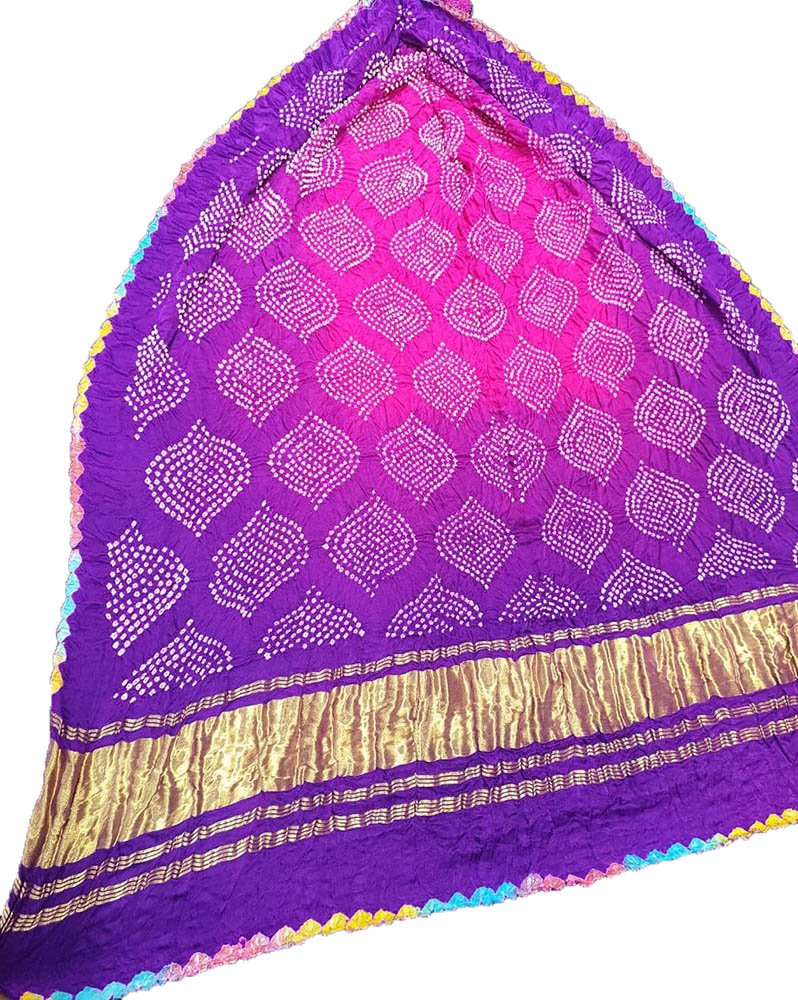 Purple Bandhani Pure Gajji Silk Shaded Dupatta