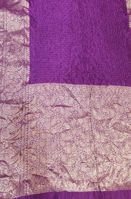 Purple Bandhani Pure Silk Kanjeevaram Border Saree - Luxurion World