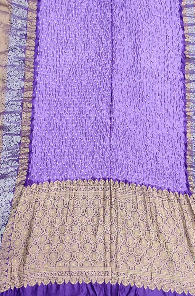 Purple Bandhani Pure Silk Kanjeevaram Border Saree - Luxurion World
