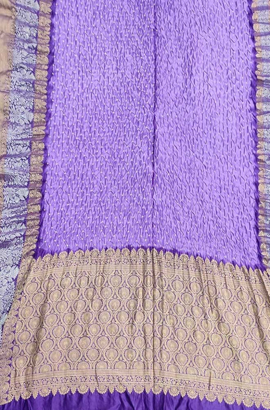 Purple Bandhani Pure Silk Kanjeevaram Border Saree - Luxurion World