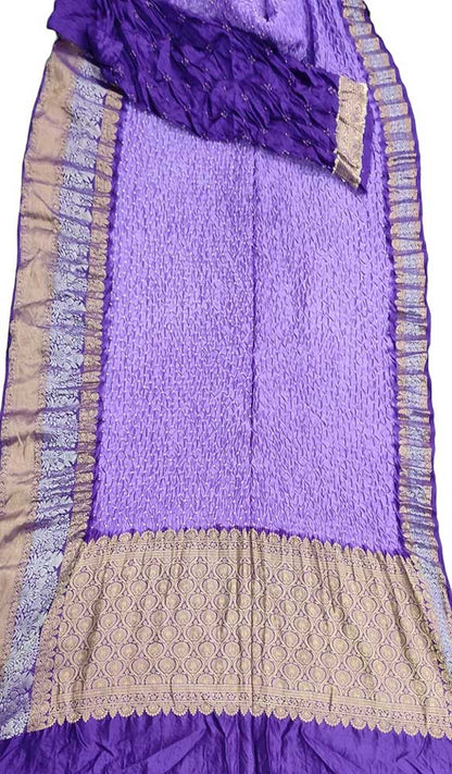Purple Bandhani Pure Silk Kanjeevaram Border Saree - Luxurion World