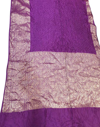 Purple Bandhani Pure Silk Kanjeevaram Border Saree - Luxurion World