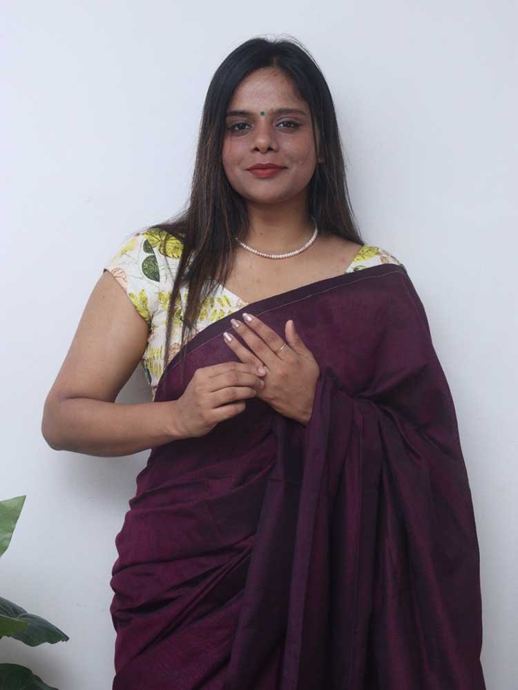 Purple Bengal Plain Cotton Saree - Luxurion World