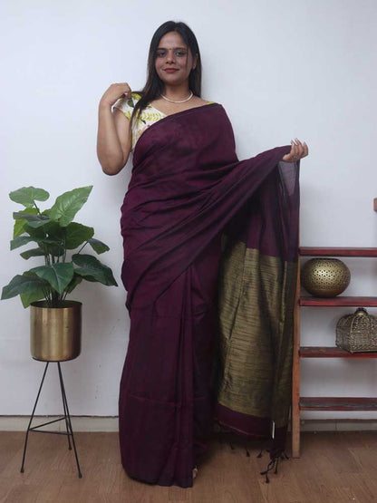 Purple Bengal Plain Cotton Saree - Luxurion World