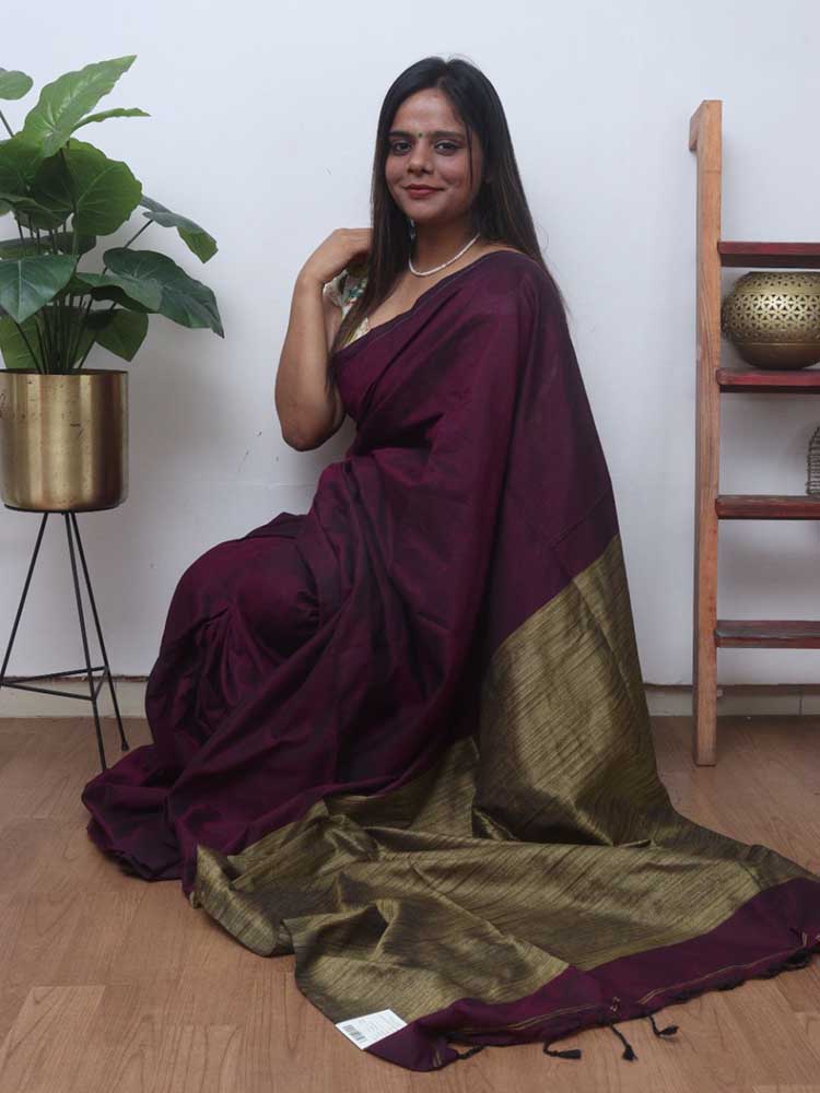 Purple Bengal Plain Cotton Saree - Luxurion World