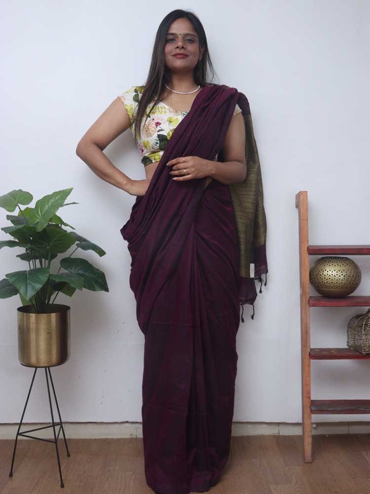 Purple Bengal Plain Cotton Saree - Luxurion World