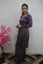 Purple Block Printed Mashru Silk Knee Length Top With Palazzo - Luxurion World