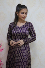 Purple Block Printed Mashru Silk Knee Length Top With Palazzo - Luxurion World