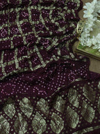 Purple Checks Bandhani Gajji Silk Gharchola Dupatta - Luxurion World