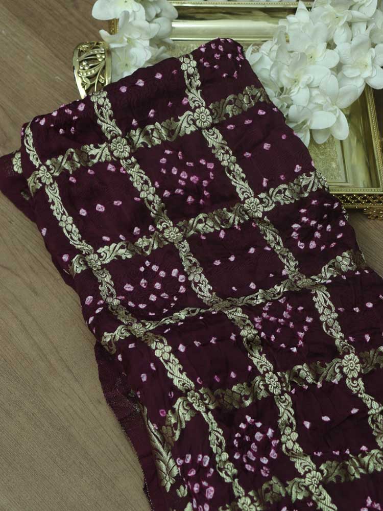Purple Checks Bandhani Gajji Silk Gharchola Dupatta - Luxurion World