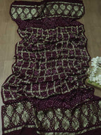Purple Checks Bandhani Gajji Silk Gharchola Dupatta - Luxurion World