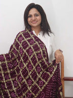 Purple Checks Bandhani Gajji Silk Gharchola Dupatta - Luxurion World