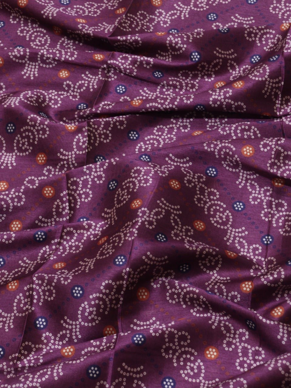Purple Digital Printed Bandhani Design Tussar Silk Fabric (1Mtr) - Luxurion World
