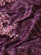 Purple Digital Printed Bandhani Design Tussar Silk Fabric (1Mtr) - Luxurion World