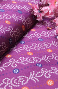 Purple Digital Printed Bandhani Design Tussar Silk Fabric (1Mtr) - Luxurion World