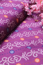 Purple Digital Printed Bandhani Design Tussar Silk Fabric (1Mtr) - Luxurion World