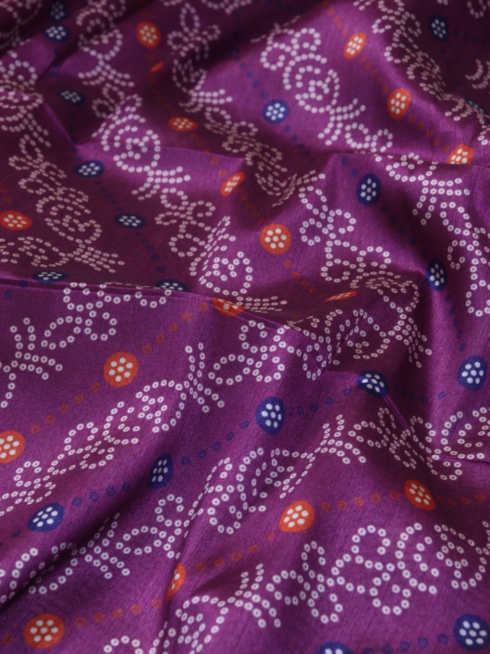 Purple Digital Printed Bandhani Design Tussar Silk Fabric (1Mtr) - Luxurion World