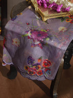 Purple Digital Printed Organza Silk Dupatta With Scalloped Border - Luxurion World