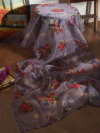Purple Digital Printed Organza Silk Dupatta With Scalloped Border - Luxurion World