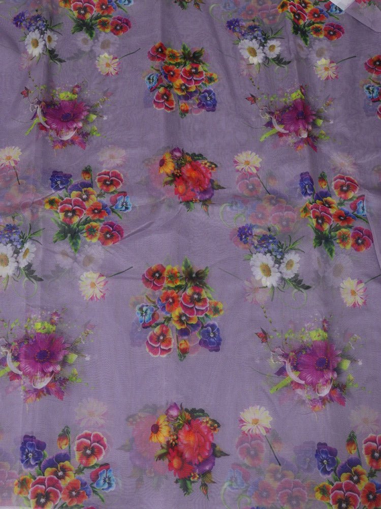 Purple Digital Printed Organza Silk Floral Design Fabric ( 1 Mtr )