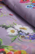 Purple Digital Printed Organza Silk Floral Design Fabric ( 1 Mtr ) - Luxurion World