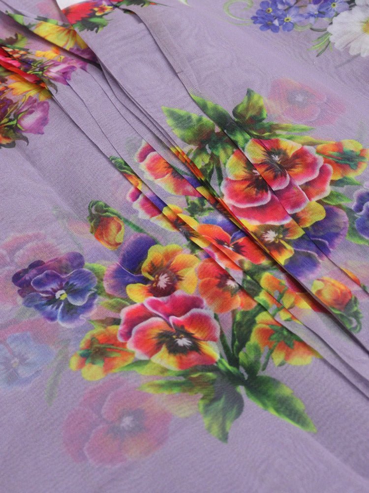 Purple Digital Printed Organza Silk Floral Design Fabric ( 1 Mtr ) - Luxurion World