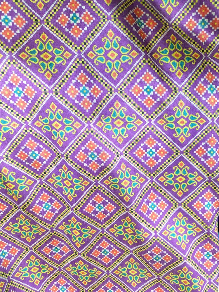 Purple Digital Printed Tussar Silk Patola Design Fabric ( 1 Mtr )