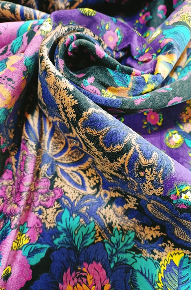 Purple Digital Printed Velvet Fabric (1Mtr) - Luxurion World