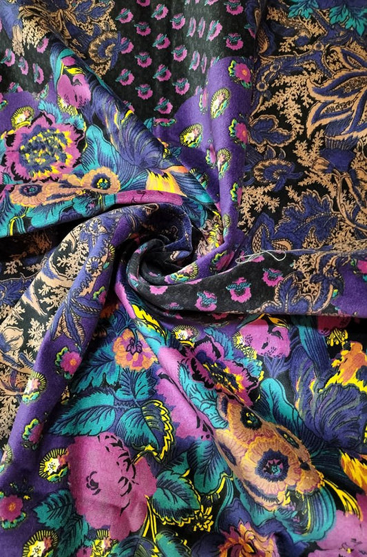 Purple Digital Printed Velvet Fabric (1Mtr)