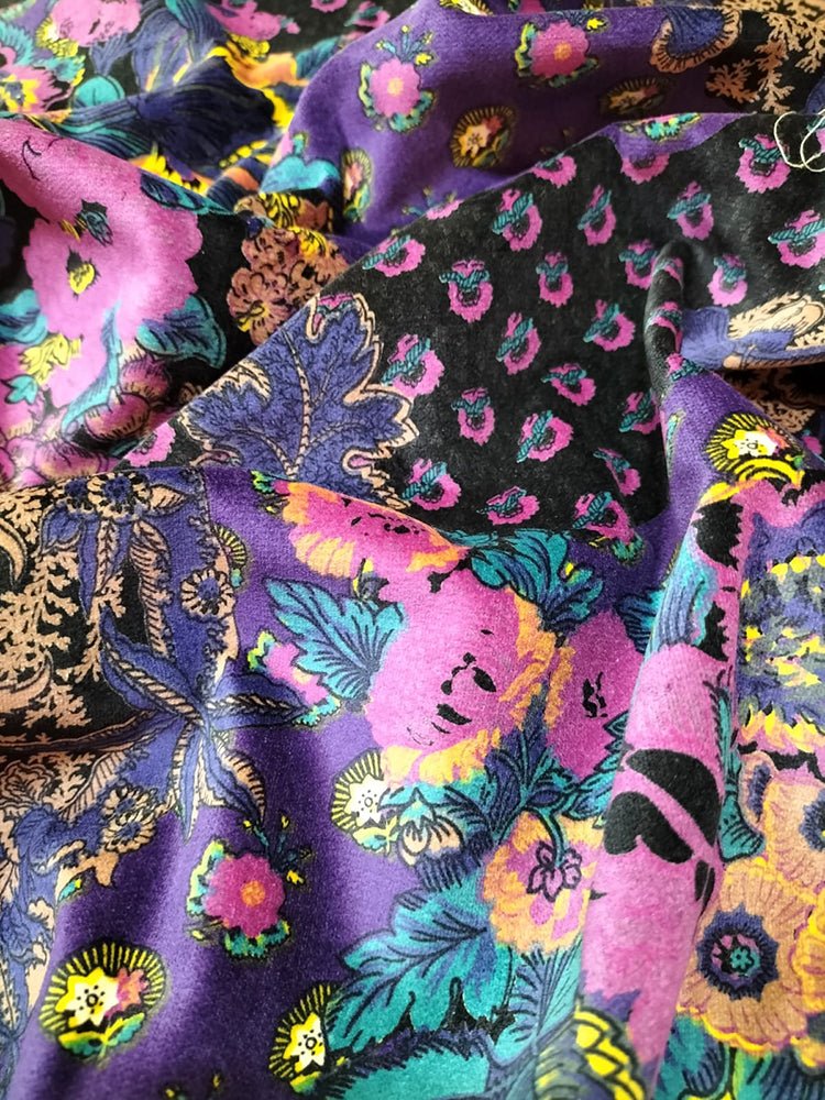 Purple Digital Printed Velvet Fabric (1Mtr) - Luxurion World