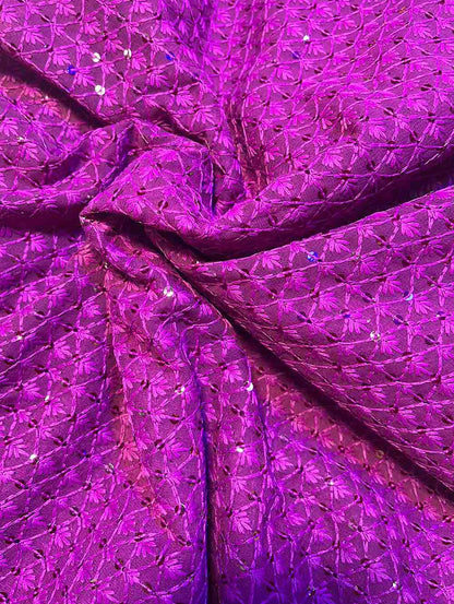 Purple Embroidered Chikankari Georgette Fabric ( 1 Mtr )