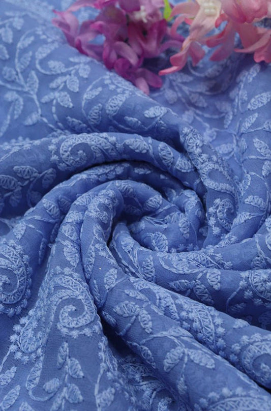 Purple Embroidered Chikankari Georgette Fabric (1 Mtr) - Luxurion World