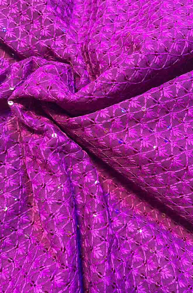 Purple Embroidered Chikankari Georgette Fabric ( 1 Mtr ) - Luxurion World