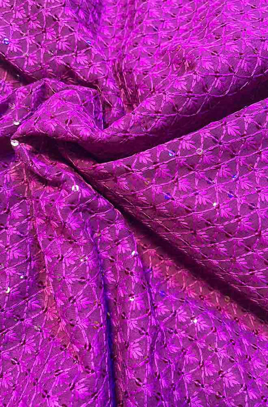 Purple Embroidered Chikankari Georgette Fabric ( 1 Mtr ) - Luxurion World