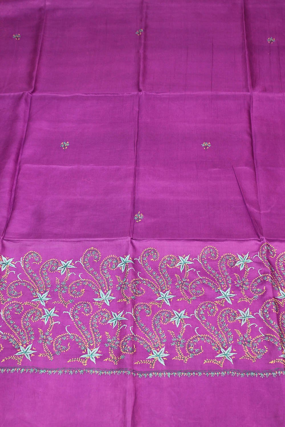 Purple Embroidered Kashmiri Sozni Work Pure Silk Saree - Luxurion World